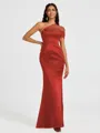 Sheath One-Shoulder Pleated Floor-Length Satin Bridesmaid Dress