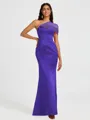 Sheath One-Shoulder Pleated Floor-Length Satin Bridesmaid Dress