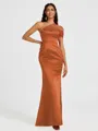 Sheath One-Shoulder Pleated Floor-Length Satin Bridesmaid Dress