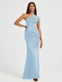 Sheath One-Shoulder Pleated Floor-Length Satin Bridesmaid Dress