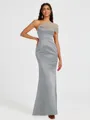 Sheath One-Shoulder Pleated Floor-Length Satin Bridesmaid Dress