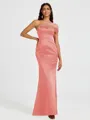 Sheath One-Shoulder Pleated Floor-Length Satin Bridesmaid Dress