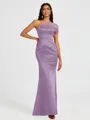 Sheath One-Shoulder Pleated Floor-Length Satin Bridesmaid Dress