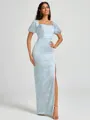 Sheath Square Short Sleeves Floor-Length Bridesmaid Dress