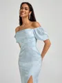 Sheath Square Short Sleeves Floor-Length Bridesmaid Dress
