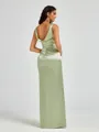 A-line/Princess Silk Like Satin V-neck Sleeveless Floor-Length Bridesmaid Dress