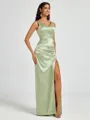 A-line/Princess Silk Like Satin V-neck Sleeveless Floor-Length Bridesmaid Dress