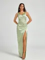 A-line/Princess Silk Like Satin V-neck Sleeveless Floor-Length Bridesmaid Dress