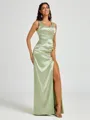 A-line/Princess Silk Like Satin V-neck Sleeveless Floor-Length Bridesmaid Dress