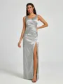 A-line/Princess Silk Like Satin V-neck Sleeveless Floor-Length Bridesmaid Dress