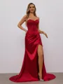 Sheath Sweetheart Appliques Lace Court Train Silk Like Satin Corset Porm Dress