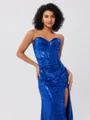 Sheath Sweetheart Pleated Sweep Train Sequins Corset Porm Dress