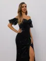 Sheath Off-the-Shoulder Short Sleeves Sequin Sweep Train Porm Dress