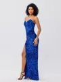 Sheath Sweetheart Sweep Train Velvet Sequins Corset Porm Dress