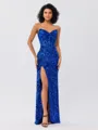 Sheath Sweetheart Sweep Train Velvet Sequins Corset Porm Dress