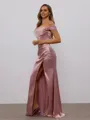 Sheath Off-the-Shoulder Pleated Floor-Length Silk Like Satin Corset Porm Dress