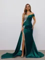 Sheath Sweetheart Rhinestone Court Train Silk Like Satin Porm Dress