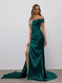 Sheath Sweetheart Rhinestone Court Train Silk Like Satin Porm Dress