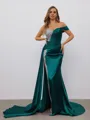 Sheath Sweetheart Rhinestone Court Train Silk Like Satin Porm Dress