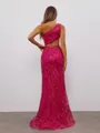 Sheath One-Shoulder Sequin Sweep Train Lace Porm Dress