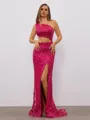 Sheath One-Shoulder Sequin Sweep Train Lace Porm Dress