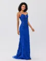 Sheath Spaghetti Straps Sequin Sweep Train Tulle Porm Dress