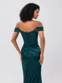 Sheath Off-the-Shoulder Appliques Lace Sweep Train Silk Like Satin Corset Porm Dress