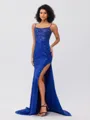 Sheath Spaghetti Straps Sequin Sweep Train Porm Dress