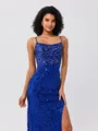 Sheath Spaghetti Straps Sequin Sweep Train Porm Dress