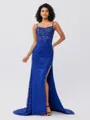 Sheath Spaghetti Straps Sequin Sweep Train Porm Dress