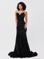 Mermaid Sweetheart Sweep Train Velvet Sequins Porm Dress