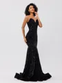 Mermaid Sweetheart Sweep Train Velvet Sequins Porm Dress