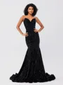 Mermaid Sweetheart Sweep Train Velvet Sequins Porm Dress