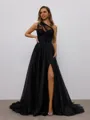 A-line One-Shoulder Appliques Lace Sweep Train Tulle Corset Porm Dress