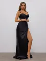 Sheath Spaghetti Straps Pleated Sweep Train Silk Like Satin Corset Porm Dress