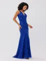 Sheath V-neck Sequin Sweep Train Lace Porm Dress