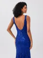 Sheath V-neck Sequin Sweep Train Lace Porm Dress
