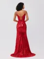 Sheath Spaghetti Straps Appliques Lace Sweep Train Sequins Corset Porm Dress