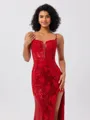 Sheath Spaghetti Straps Appliques Lace Sweep Train Sequins Corset Porm Dress