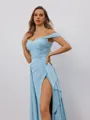 Sheath Off-the-Shoulder Pleated Sweep Train Jersey Porm Dress