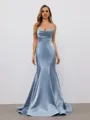 Sheath Spaghetti Straps Rhinestone Sweep Train Porm Dress