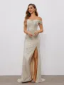 Sheath Off-the-Shoulder Pleated Sweep Train Porm Dress