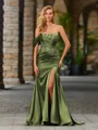 Sheath One-Shoulder Appliques Lace Court Train Silk Like Satin Corset Porm Dress