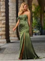 Sheath One-Shoulder Appliques Lace Court Train Silk Like Satin Corset Porm Dress