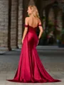 Sheath Off-the-Shoulder Appliques Lace Sweep Train Silk Like Satin Corset Porm Dress