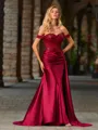Sheath Off-the-Shoulder Appliques Lace Sweep Train Silk Like Satin Corset Porm Dress