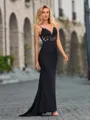 Sheath V-neck Appliques Lace Sweep Train Jersey Porm Dress