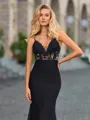 Sheath V-neck Appliques Lace Sweep Train Jersey Porm Dress