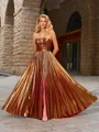 A-line Halter Pleated Floor-Length Metallic Satin Porm Dress