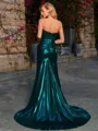 Sheath Sweetheart Pleated Court Train Metallic Satin Corset Porm Dress